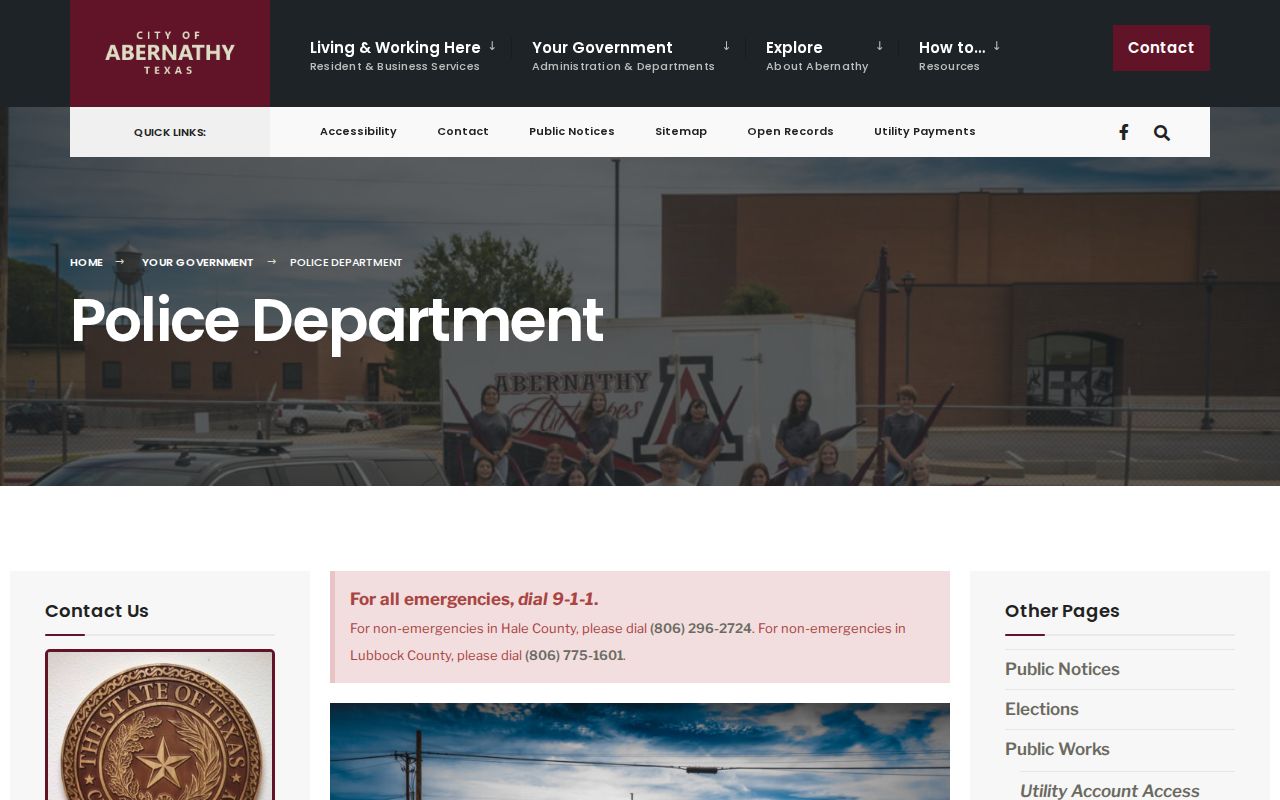 Abernathy criminal records at the Abernathy Police Department