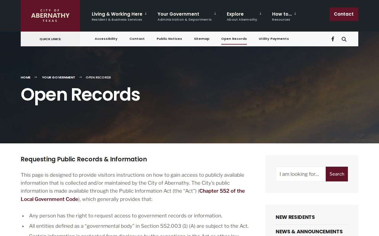 Abernathy criminal records public-information request instructions