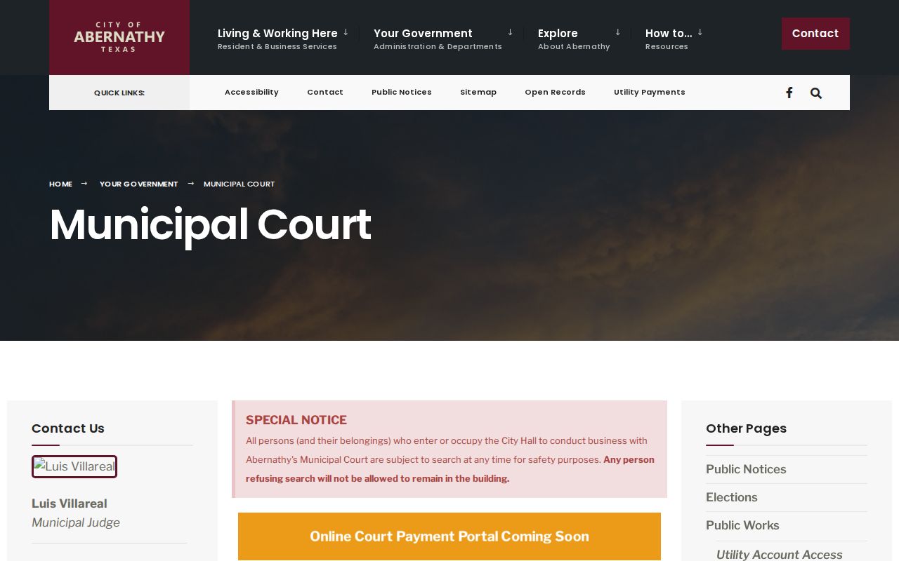 Abernathy criminal records through the municipal court