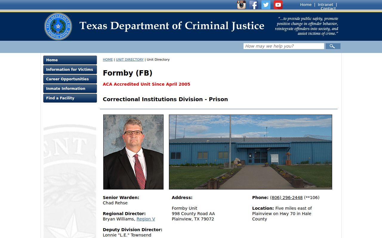 Hale County arrest custody context at Formby Unit