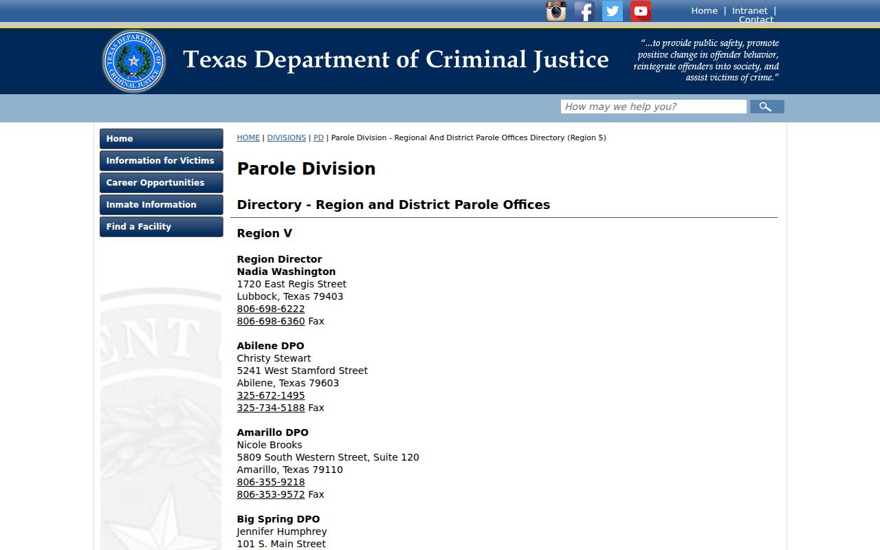 Hale Center criminal records and the TDCJ parole office