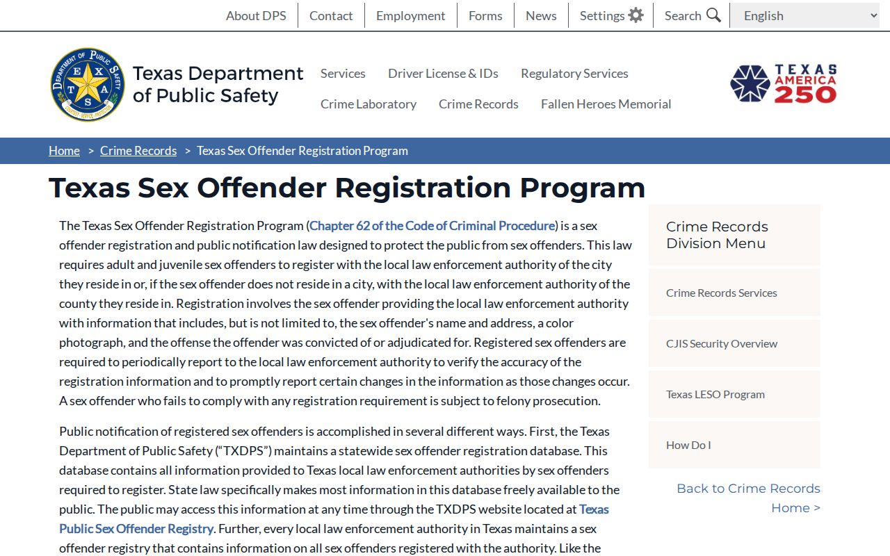 Hale County sex offender registration program information from Texas DPS