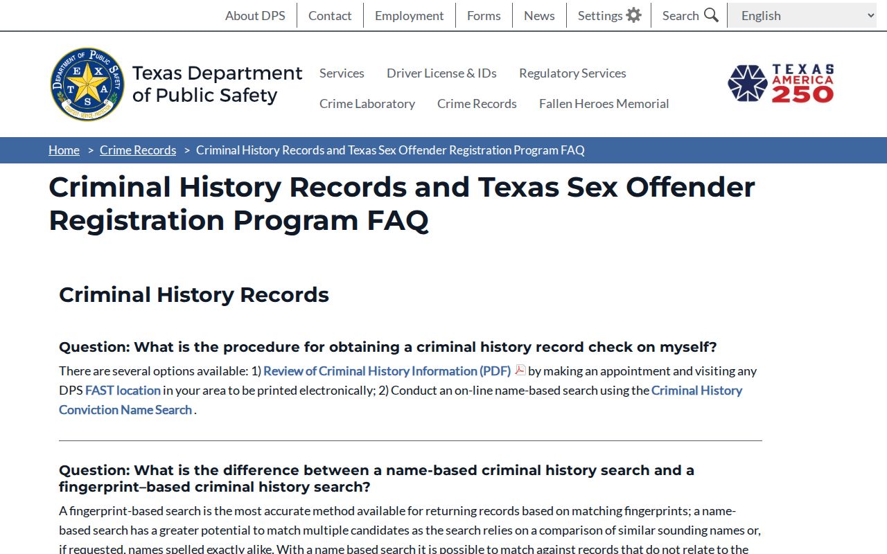 Hale County sex offender registry requirements in the Texas DPS FAQ