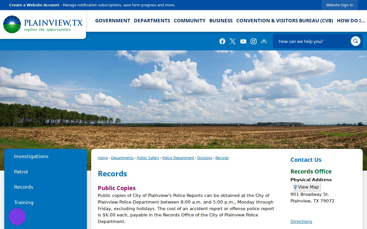 Plainview criminal records at the Police Records Office